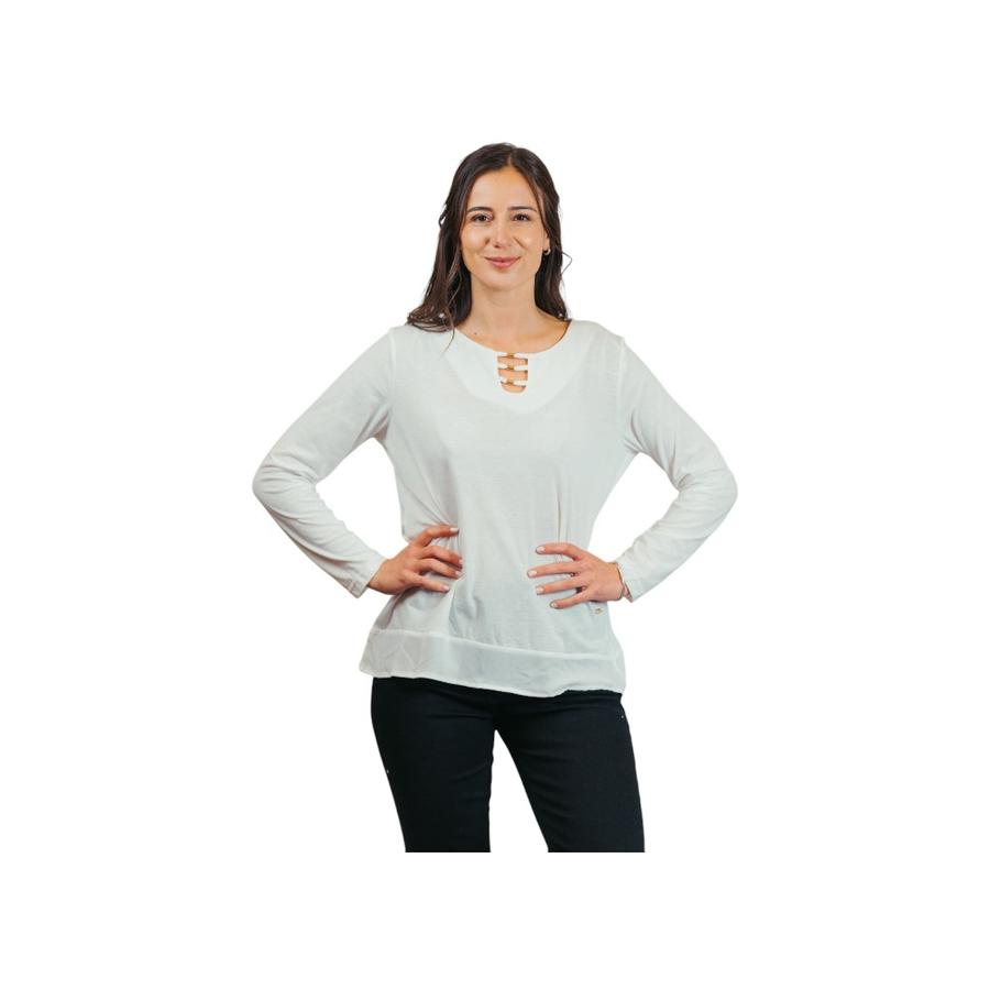 Polera Mujer Carolie ML Aplicación I26 Blanco