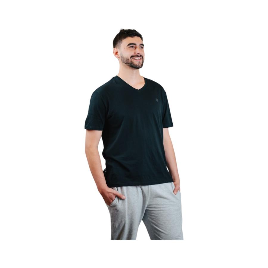 Polera Hombre Greenlife Manga Corta Cuello V Negro