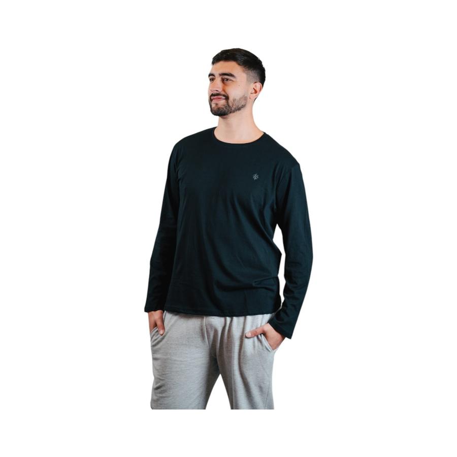 Polera Hombre Greenlife Manga Larga Cuello Redondo Negro