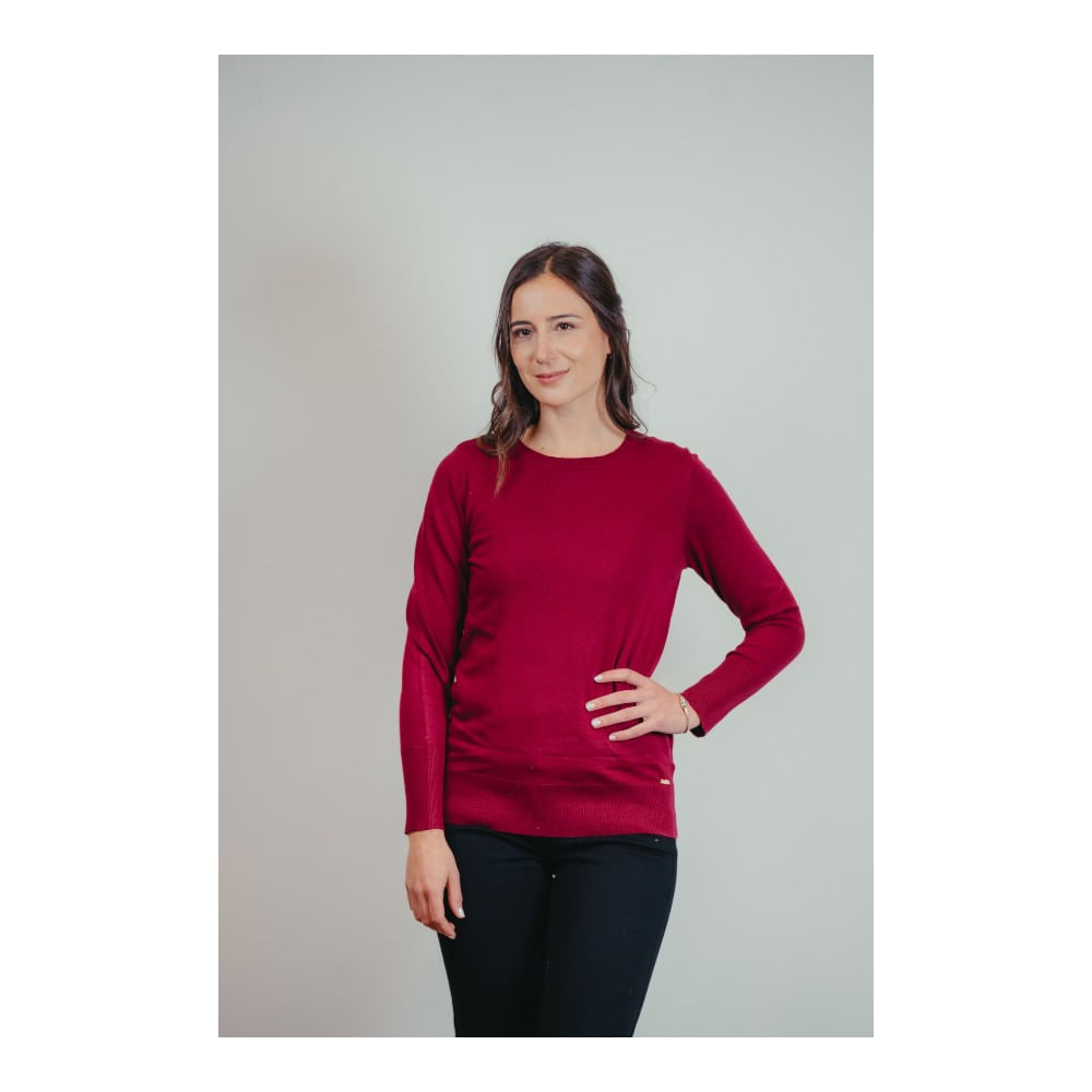 Sweater Mujer Coralie Tejido Cuello Redondo Vino Burdeo
