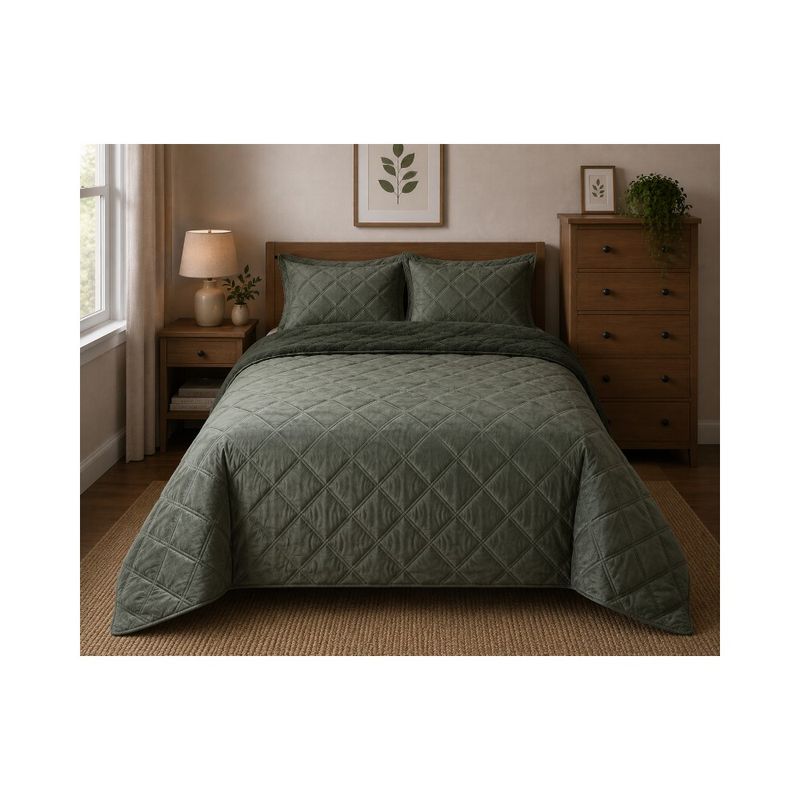 Quilt Matiz Velvet Sherpa 2 Plazas Verde Musgo - Dimarsa.cl