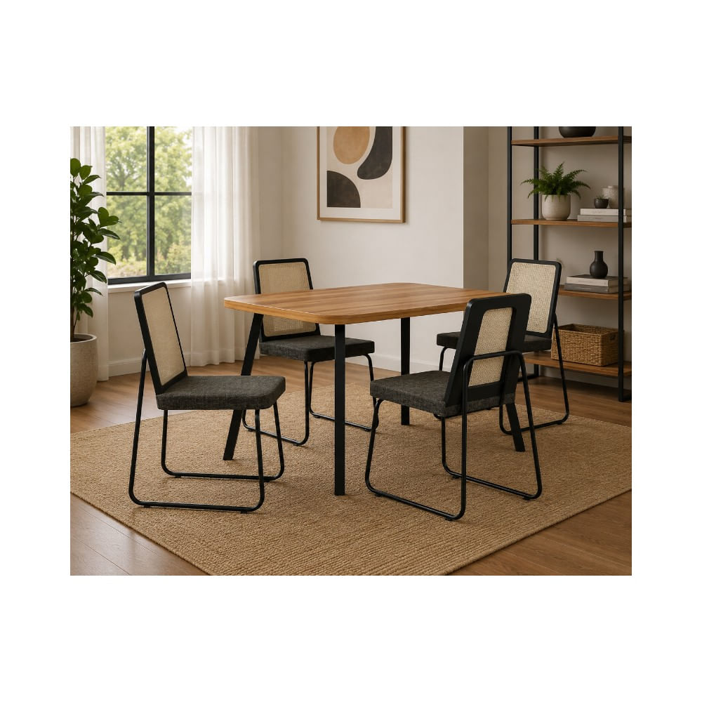 Comedor Rectangular Baumm Myriam 4 Sillas Negro/Gris