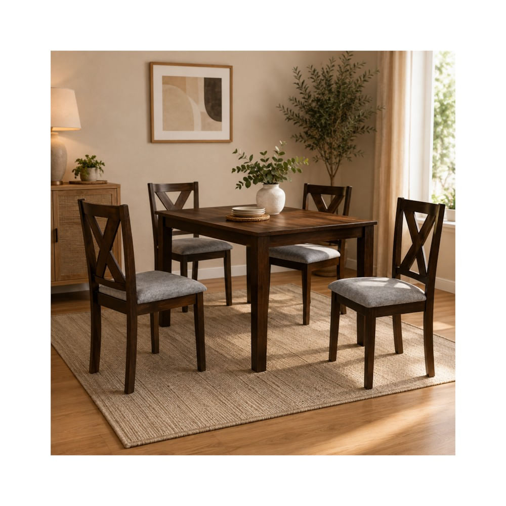 Comedor Rectangular Antonia 4 Sillas Café