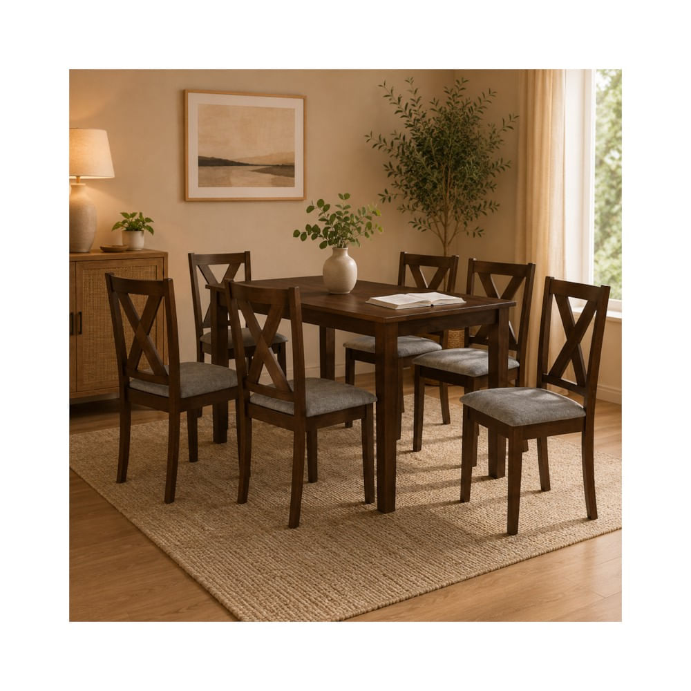 Comedor Rectangular Antonia 6 Sillas Café