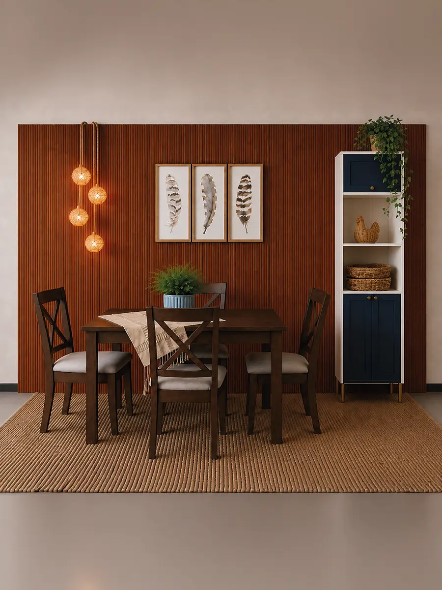 Living cálido con mesa de centro línea Estocolmo, sillón de cuero y decoración de Expo Hogar Dimarsa